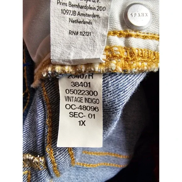 Spanx Seamed Front Wide Leg Jeans Vintage Indigo High Rise Pull On 20407R 1X - Picture 7 of 9